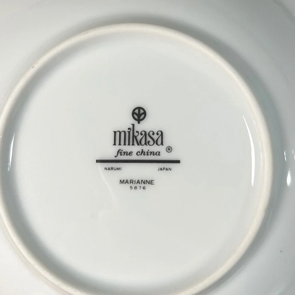 5 Pc Setting Mikasa Marianne Dinnerware Floral Daisy Green White Silver Trim #1